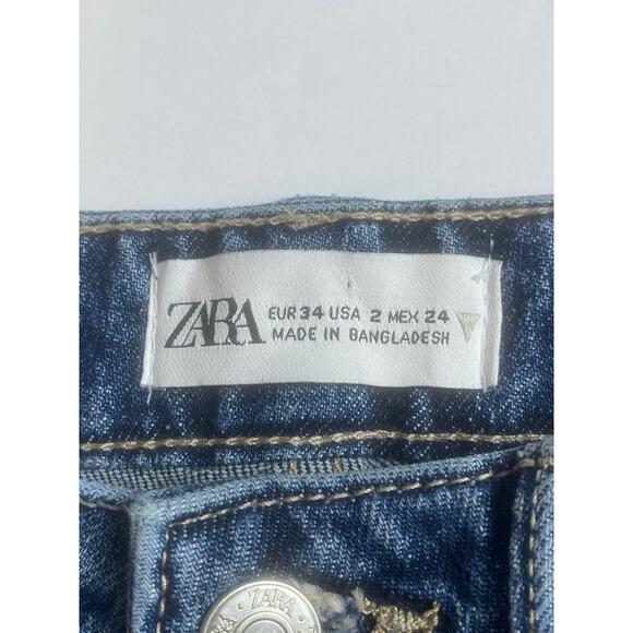 Zara High Waist Split Leg Hem Skinny Blue Denim Jeans Women's Size 2 - Picture 3 of 10